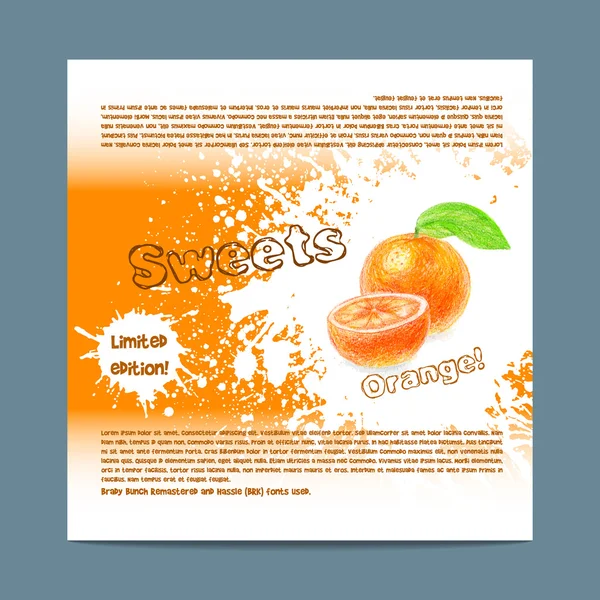 서식 파일 포장 사탕. 오렌지 과자. — 스톡 벡터