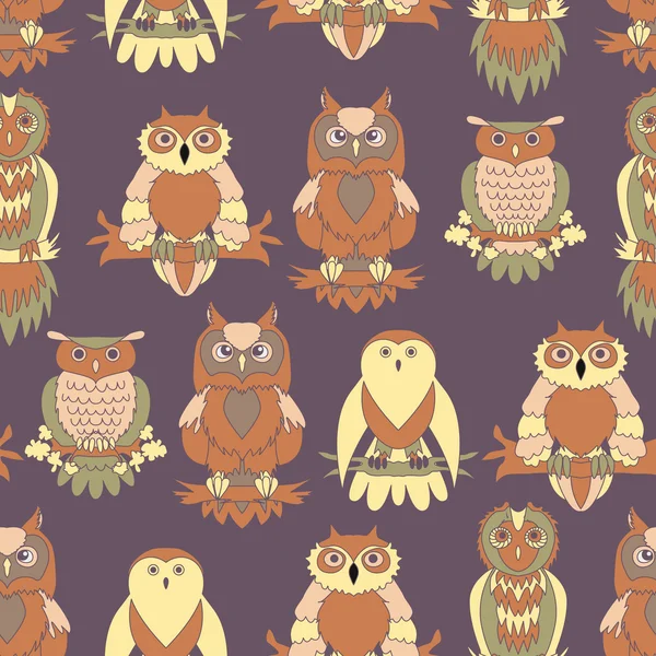 Cute owl seamless pattern. — Stock Vector