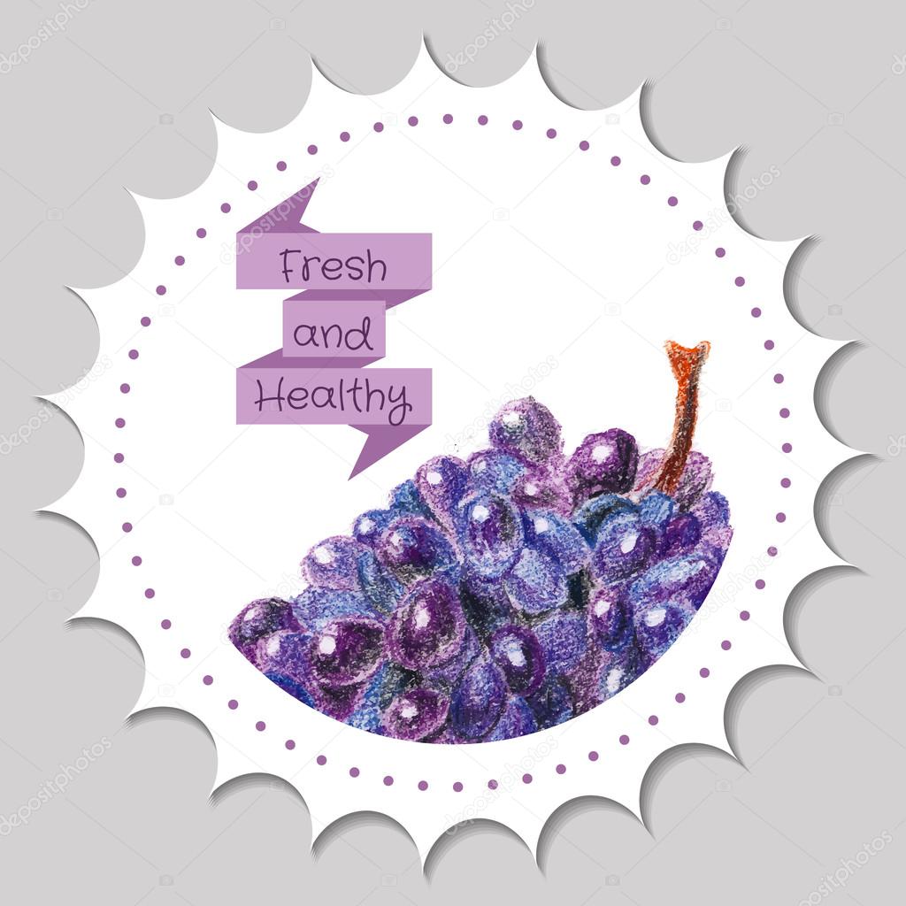 Sticker template. Healthy and fresh grape. 