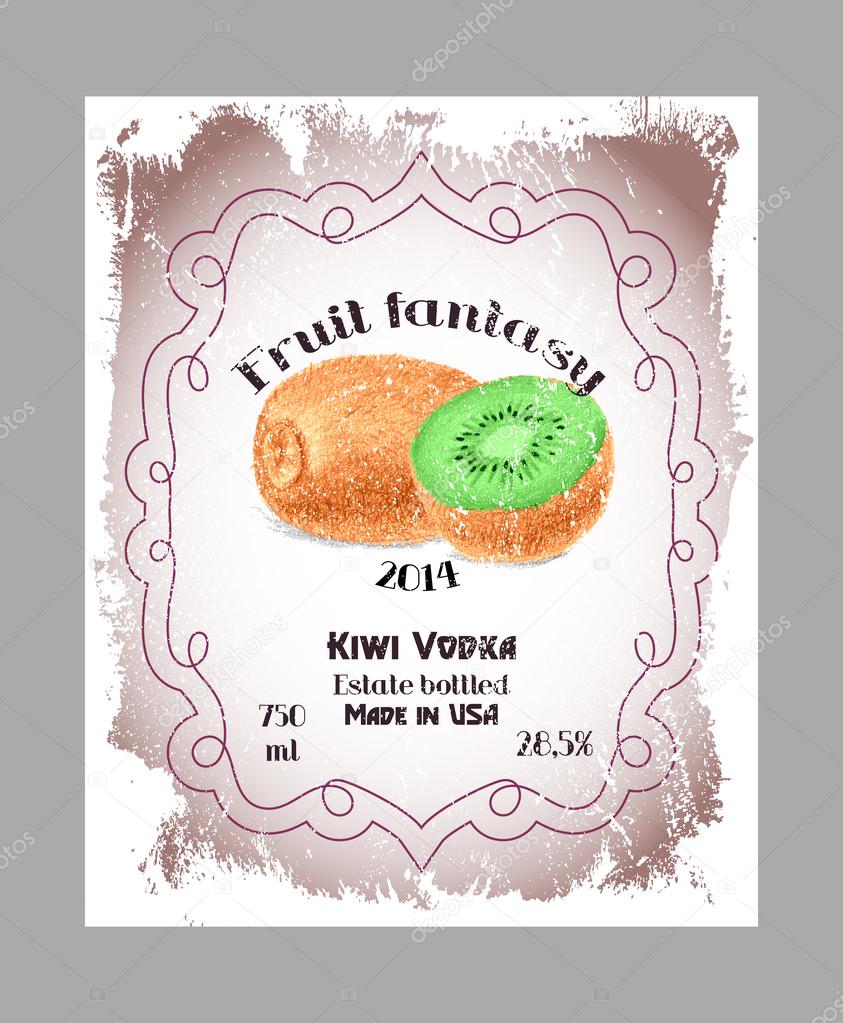 Vintage fruit alcohol label. Template kiwi vodka, liquor or wine label. Fully editable EPS vector