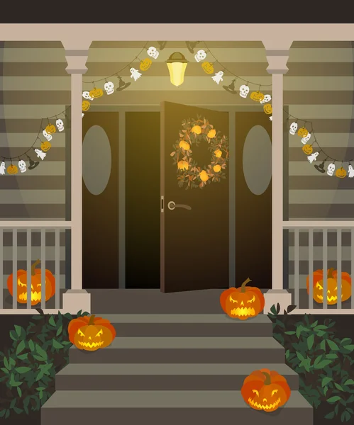 Halloween decorado puerta principal . Ilustración de stock