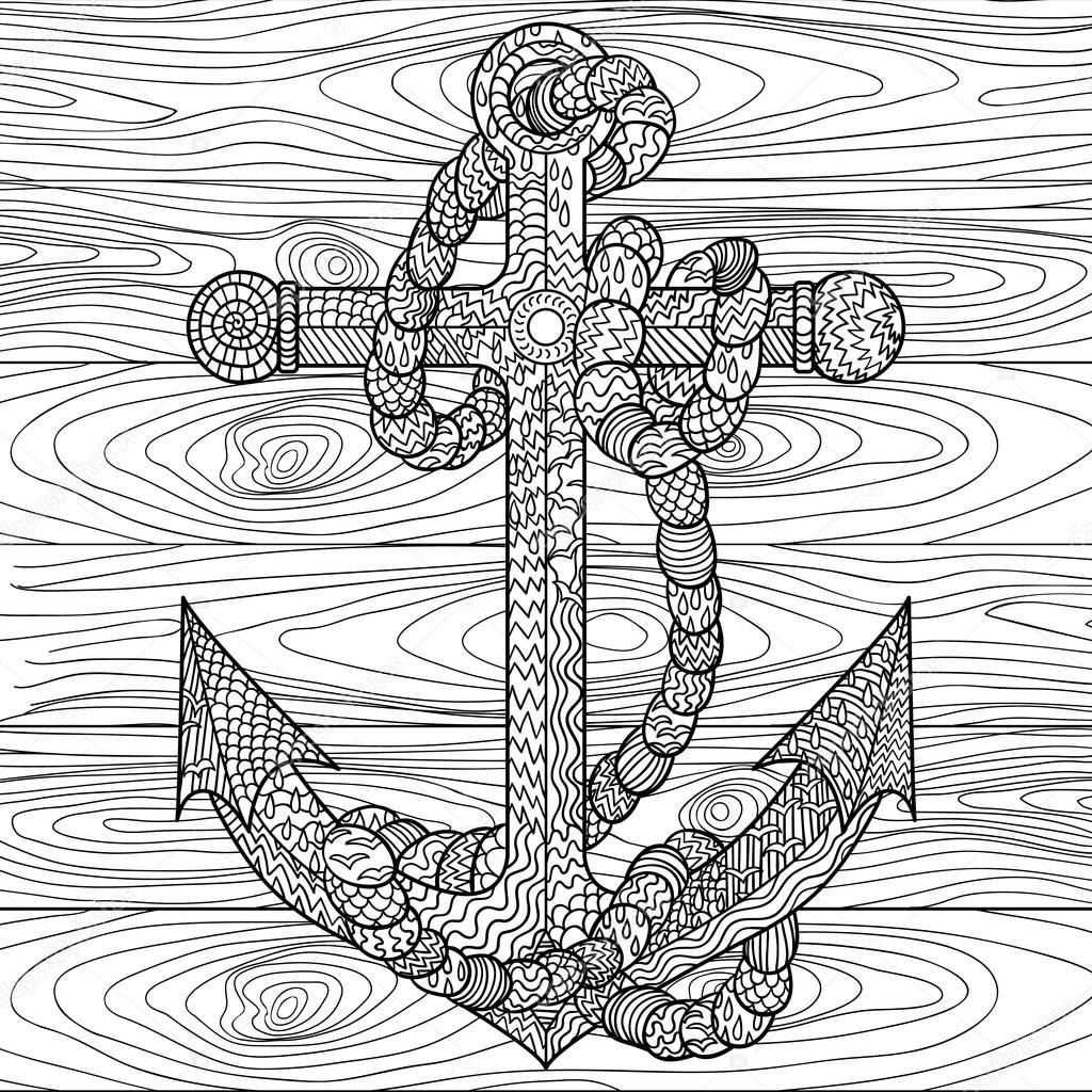 Anchor and rope in the zentangle style.