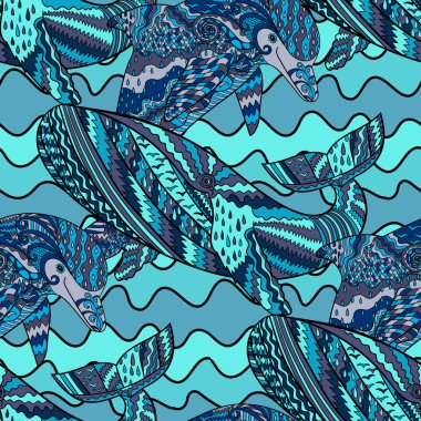Oceanic animals zentangle seamless pattern. clipart