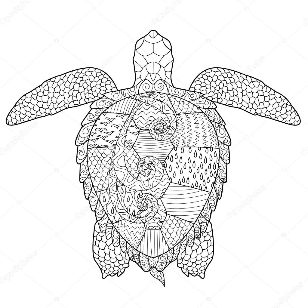 Adult antistress coloring page with turtle.
