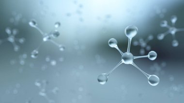Bilim, kimya ve biyoteknoloji için moleküller ya da atom temizleme yapısı, soyut arkaplan, 3D canlandırma.