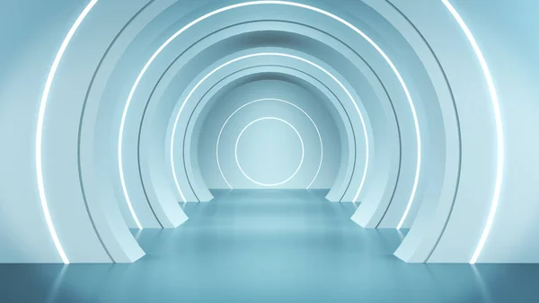 Bilim Kurgu Çemberi Şeklinde Neon Parıltısı, 3D görüntüleme.