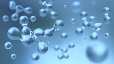 Bilim, kimya ve biyoteknoloji için parlak molekül ya da atom temizleme yapısı, soyut arkaplan, 3D görüntüleme.
