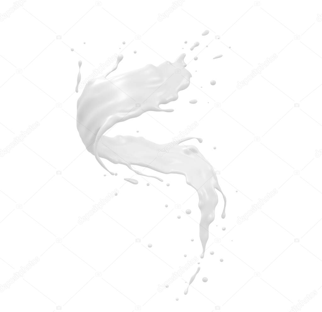 Twisted milk splash isolated on background, liquid or Yogurt splash, Include clipping path. 3d rendering.