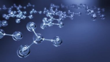 Atom veya moleküler yapının 3d animasyonu, mikroskop altında kimya konsepti.