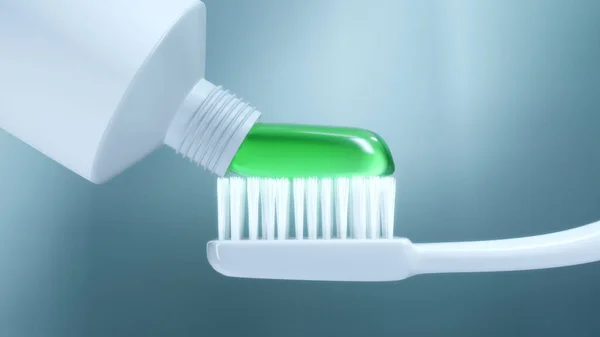 Απόδοση Της Πράσινης Οδοντόκρεμας Συμπιέζεται Πάνω Στην Οδοντόβουρτσα Ψαλιδίζοντας Διαδρομή — Φωτογραφία Αρχείου