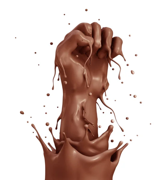 Rendering Chocolate Splash Strong Hand Shape Concept Clipping Path — Stock Photo, Image