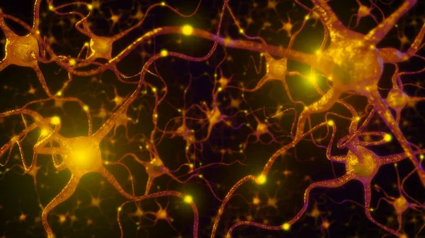 Red Neuronal Con Actividad Eléctrica Células Neuronales Renderizado — Foto de Stock