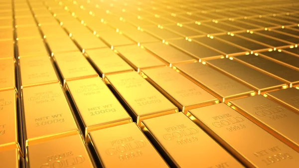 Altın külçeleri, 1000 gram, bankacılık ve finans sektörü konsepti, 3D yorumlama..