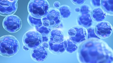 Mavi hücresel yapıların 3 boyutlu mikroskobik görüntüsü, Embriyonik kök hücre arkaplanı