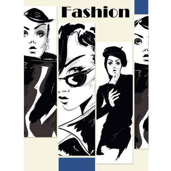 Fashion girl in sketch-style. — Stock Photo, Image