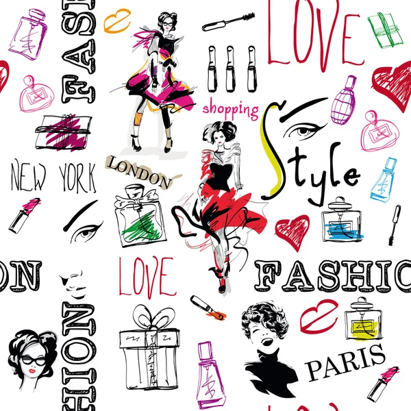 Ragazza di moda in stile schizzo. Illustrazione vettoriale . — Vettoriale Stock