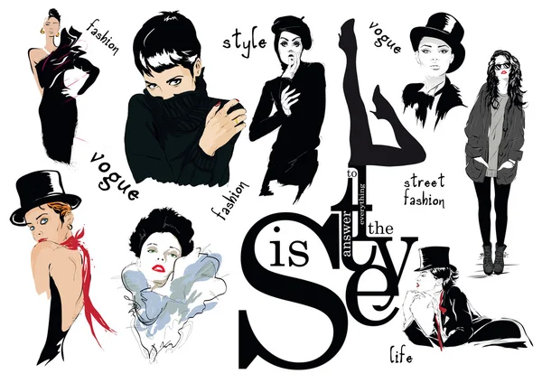Fashion collage with freehand drawings Vector Graphics