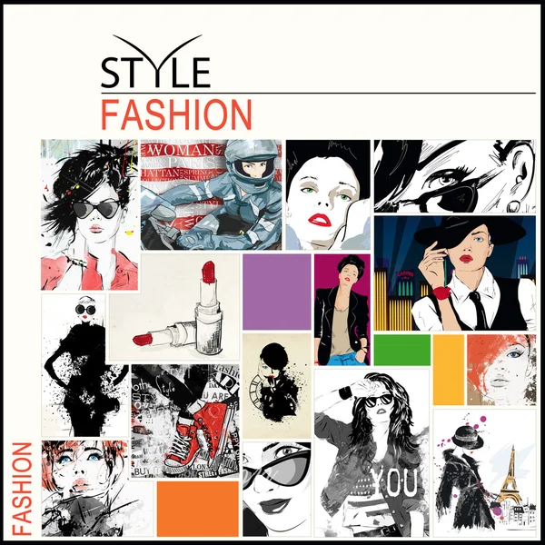 Fashion collage with freehand drawings — Stock Photo, Image