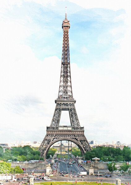 PARIS, FRANCE. Vintage illustration with Eiffel Tower La Tour Eiffel in Paris, France