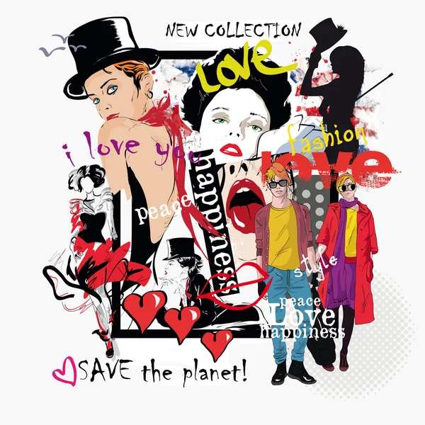 Fashion collage with freehand drawings Royalty Free Stock Illustrations