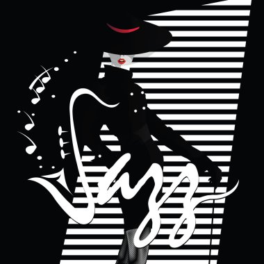 Caz Festivali. Retro bir poster şık kızla.