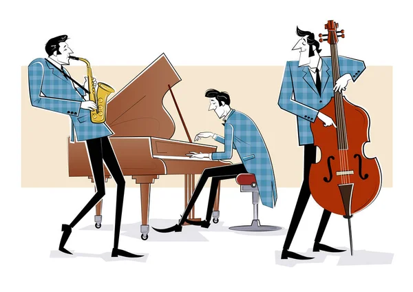 Vektor ilustrasi dari band Jazz dengan double-bass - Stok Vektor