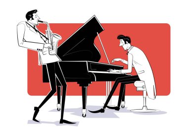 Piyano ve sahofonlu bir Jazz grubunun vektör illüstrasyonu