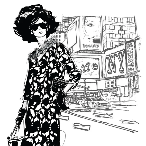 Chica de moda en un fondo de calle. — Archivo Imágenes Vectoriales