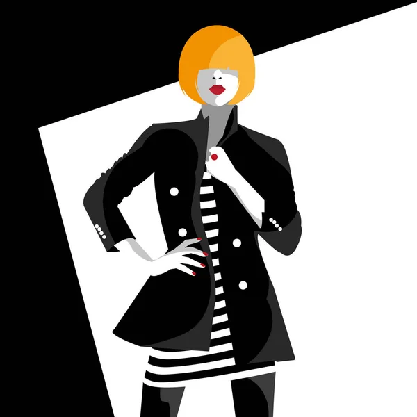 पॉप कला फैशन चेहरा। काले पृष्ठभूमि पर सेक्सी स्टाइलिश महिला . — स्टॉक वेक्टर