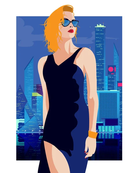 Menina da moda em estilo pop art em Nova York. Ilustração vetorial. — Vetor de Stock