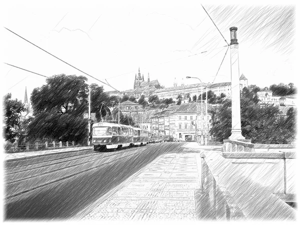 Uitzicht op het oude deel van Praag gemaakt in retro stijl — Stockfoto