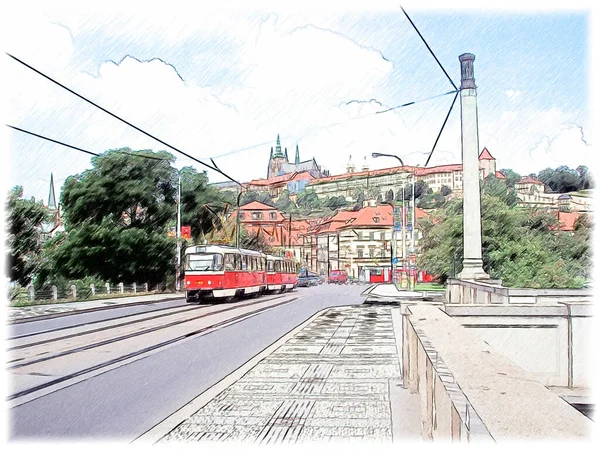 Views of old part of Prague made in retro style — Stock Photo, Image