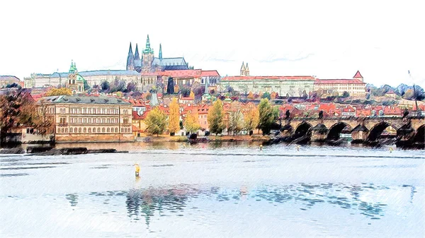 Vistas da parte antiga de Praga feitas em estilo retro — Fotografia de Stock