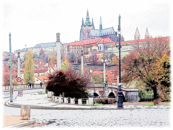 Vistas de la parte antigua de Praga hechas en estilo retro — Foto de Stock