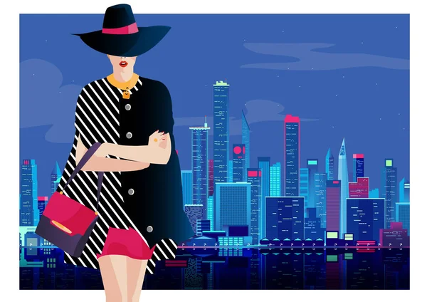 Fashion girl in pop art style in New York City. Vector illustration. — Stock Vector