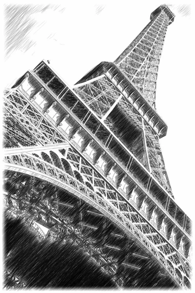 Kilátás az Eiffel-toronyra. Vázlat illusztráció. — Stock Fotó