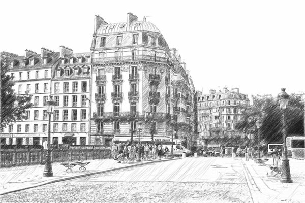 Street of Paris - illustration. Fashion sketch illustration