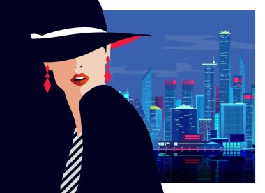 New York 'ta pop sanatları tarzında bir moda kızı. Vektör illüstrasyonu.