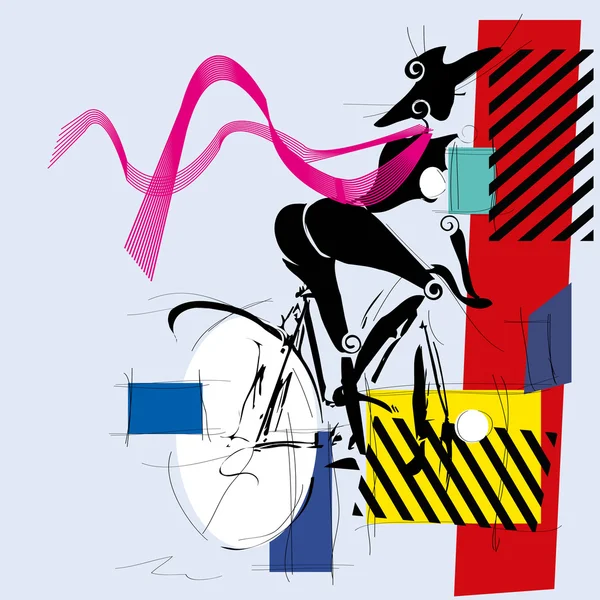 Bisikletle kız moda — Stok Vektör