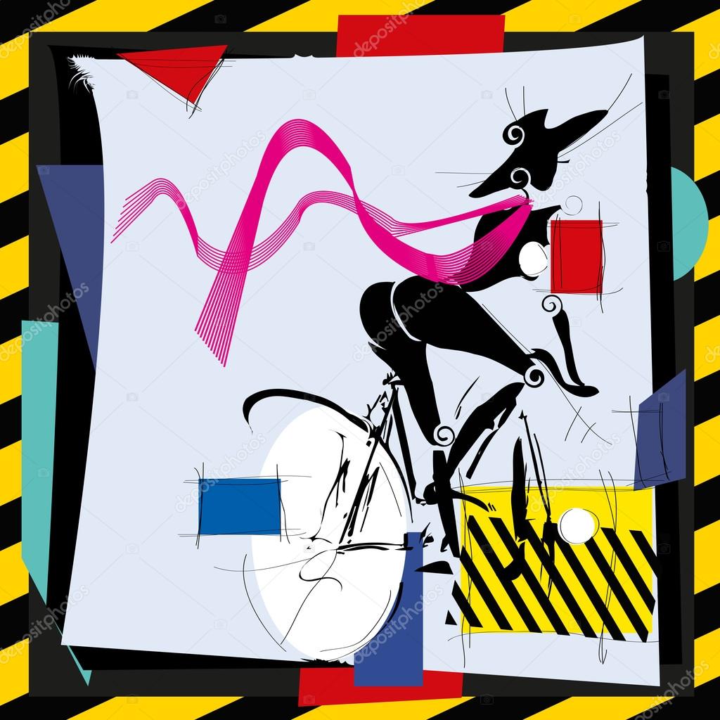 Cubismfashion girl by bicycle