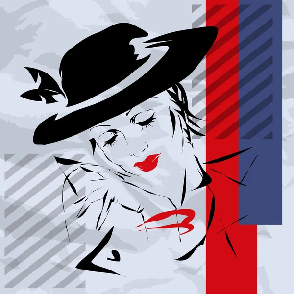 Retro la mujer en un sombrero — Vector de stock