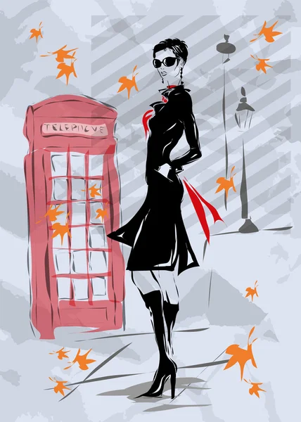 Femme de mode à Londres — Image vectorielle