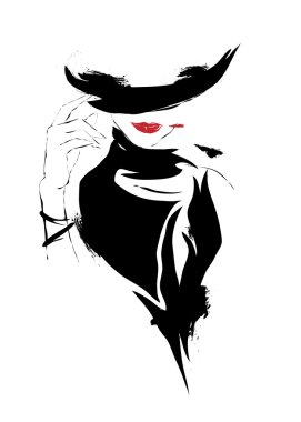 Modern kız, kroki, beyaz arka plan, şapkası 