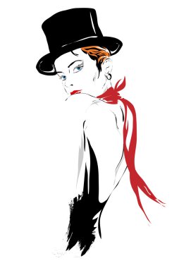 Kroki tarzı moda kız. vektör çizim.