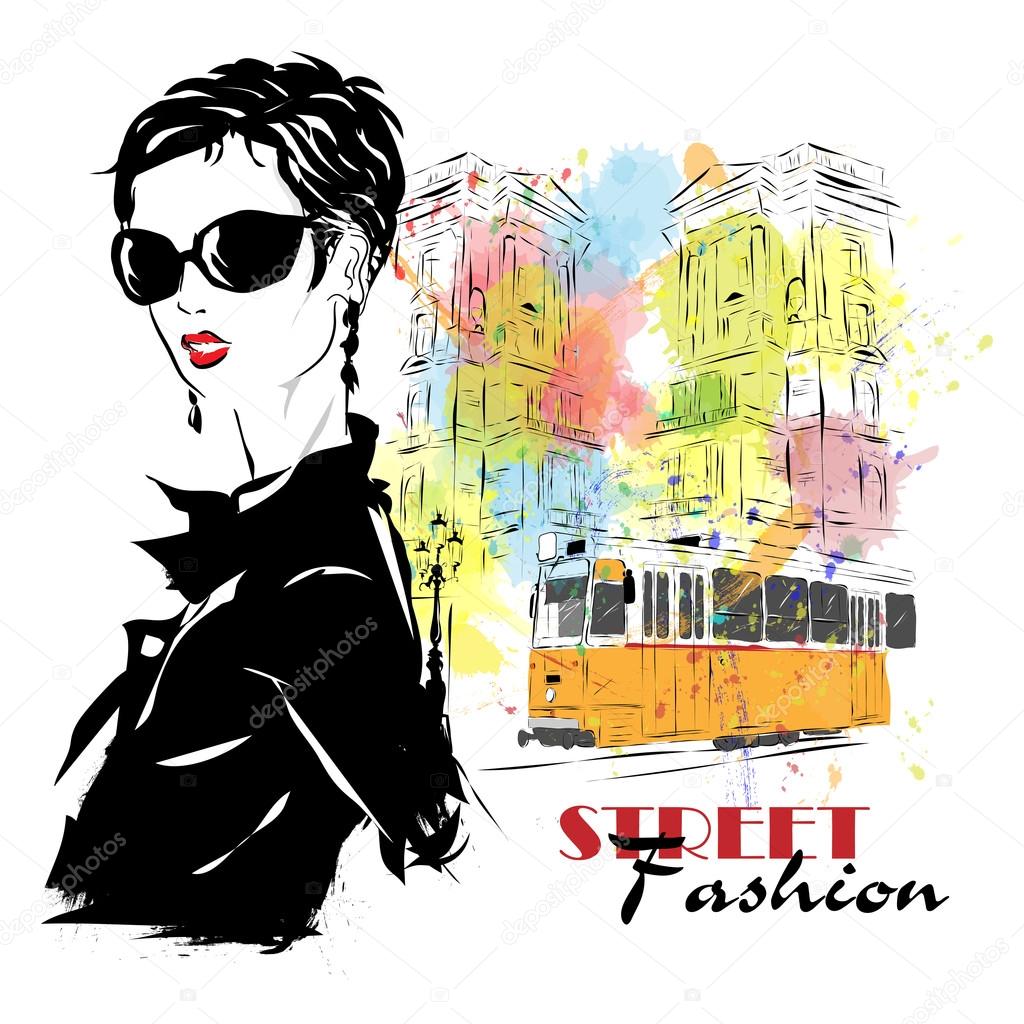 Fashion girl in sketch-style