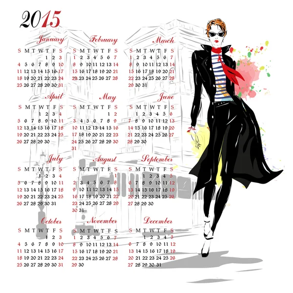 Календарь с девушкой моды . — стоковый вектор