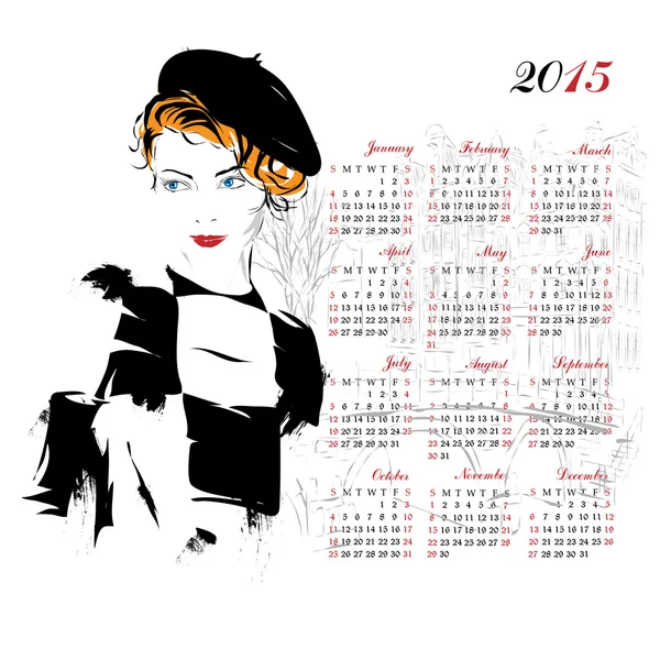 Calendario con chica de moda — Archivo Imágenes Vectoriales