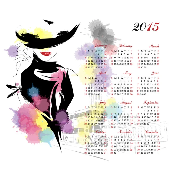 Calendario con chica de moda . — Archivo Imágenes Vectoriales