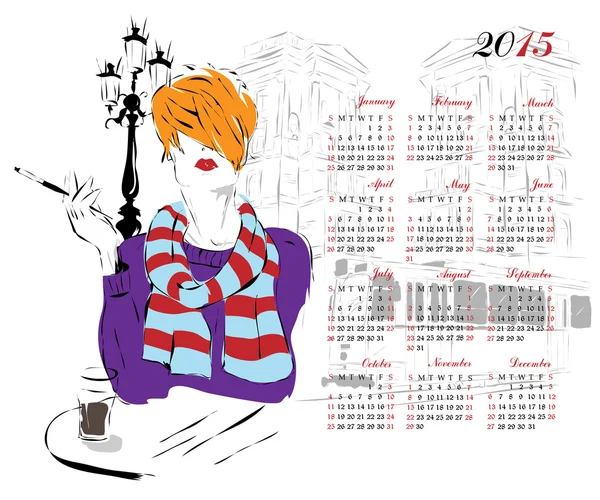Calendar with fashion girl — Stock Vector