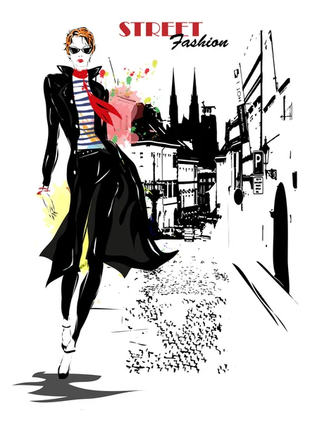 Mode-Mädchen im Sketch-Stil. — Stockvektor